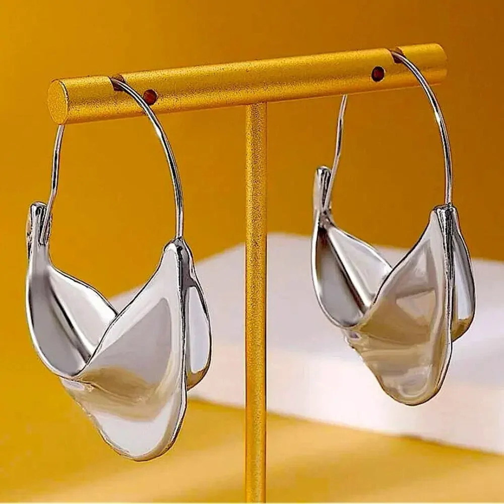 Silver Geometric Dangle Irregular Drop Earrings - image 2